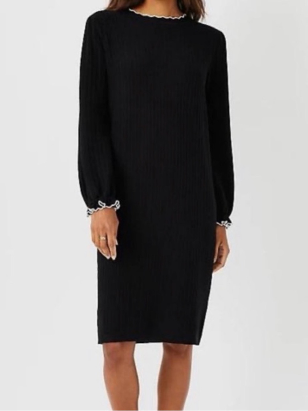 Ann‎ Taylor Black Rib Knit Long Sleeve Dress Women’s Size Medium New with Tags